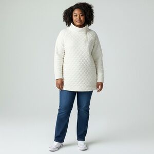 T by Talbots Plus Size Quilted Ivory Asymmetrical Zip Pull-over Top Size 1X